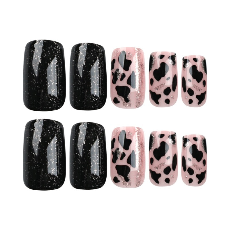 Wholesale 24 Pieces/box Gold Glitter Cow Pattern Nails Kits Nail Stickers ACC-NS-LeFan134