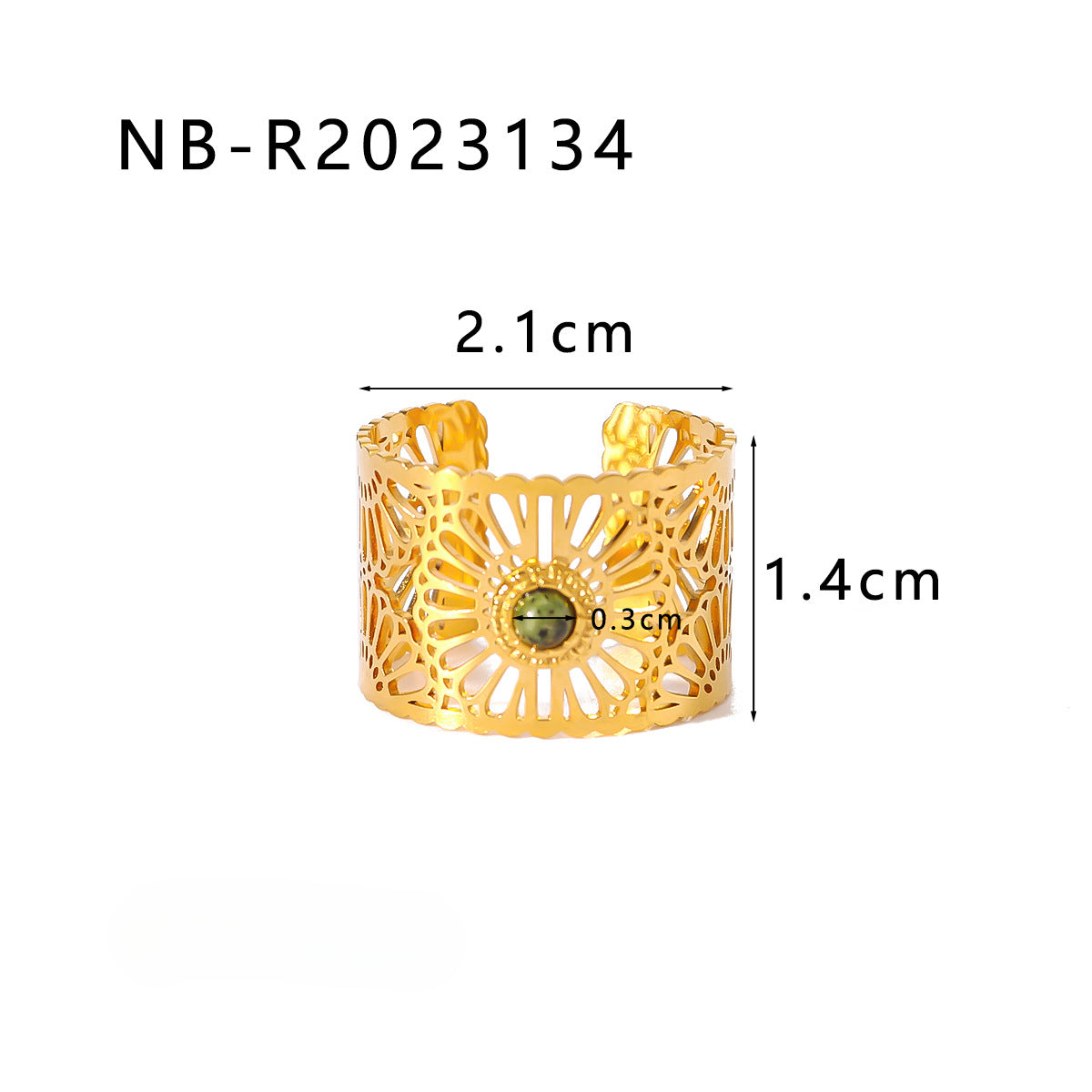 Wholesale Stainless Steel Plated 18k Gold Inlaid Natural Stone Open Adjustable Rings ACC-RS-XinY017