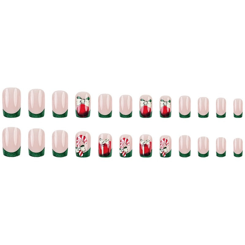Wholesale 24 Pieces/box Christmas Green Bow Nails Kits Nail Stickers ACC-NS-QXJ027