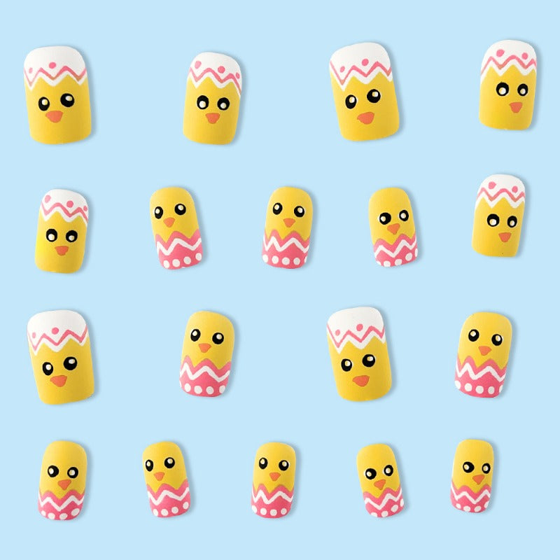 Wholesale 24 Pieces/box Easter Cartoon Cute Pink and White Eggshell Nails Kits Nail Stickers ACC-NS-QXJ003