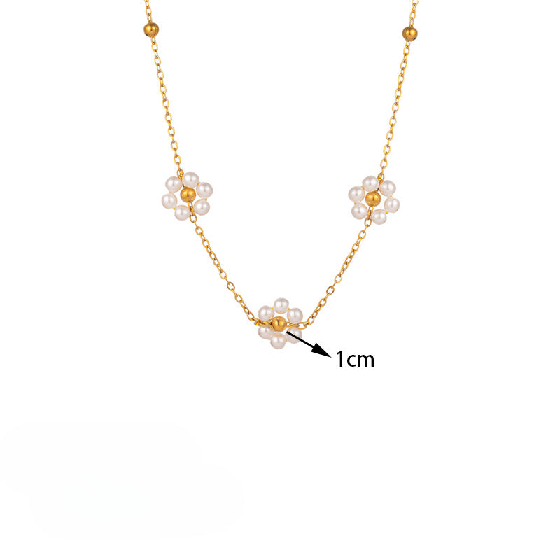 Wholesale Small Fragrance Style Flower Pearl Titanium Steel Necklace Bracelet Set ACC-NE-Tais002