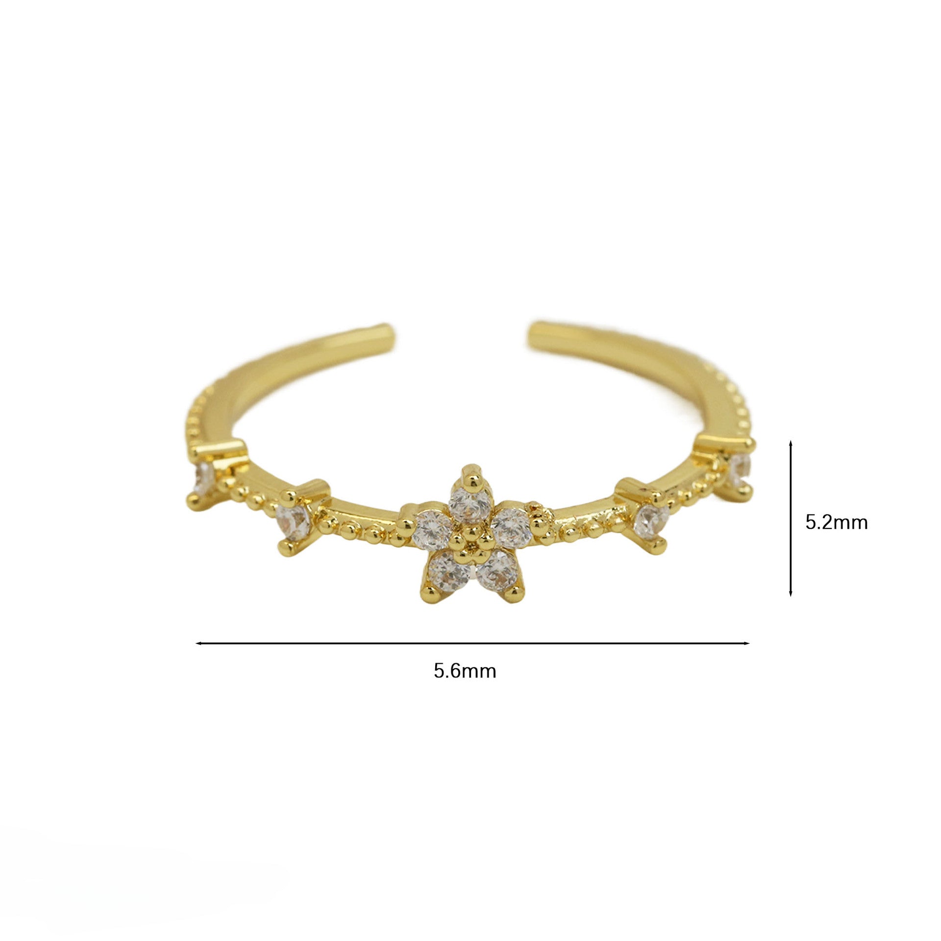 Wholesale 18k Brass Colored Zirconium December Small Flower Open Flower Rings ACC-RS-BaiYi003