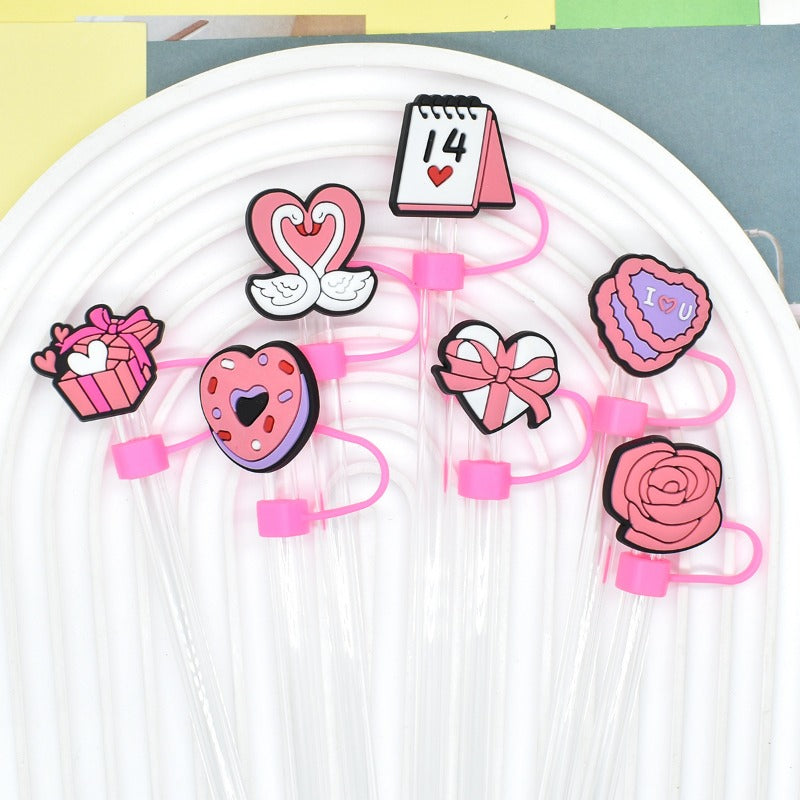 Wholesale Random 100pcs Girly Pink 10mm PVC Soft Straw Tube Cap ACC-SCR-RYY152