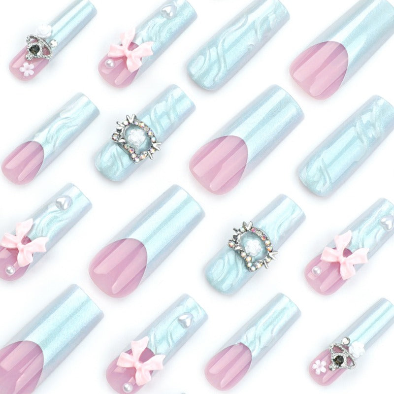 Wholesale 24 Pieces/box Pink Bow Diamond Nails Kits Nail Stickers ACC-NS-LeFan159