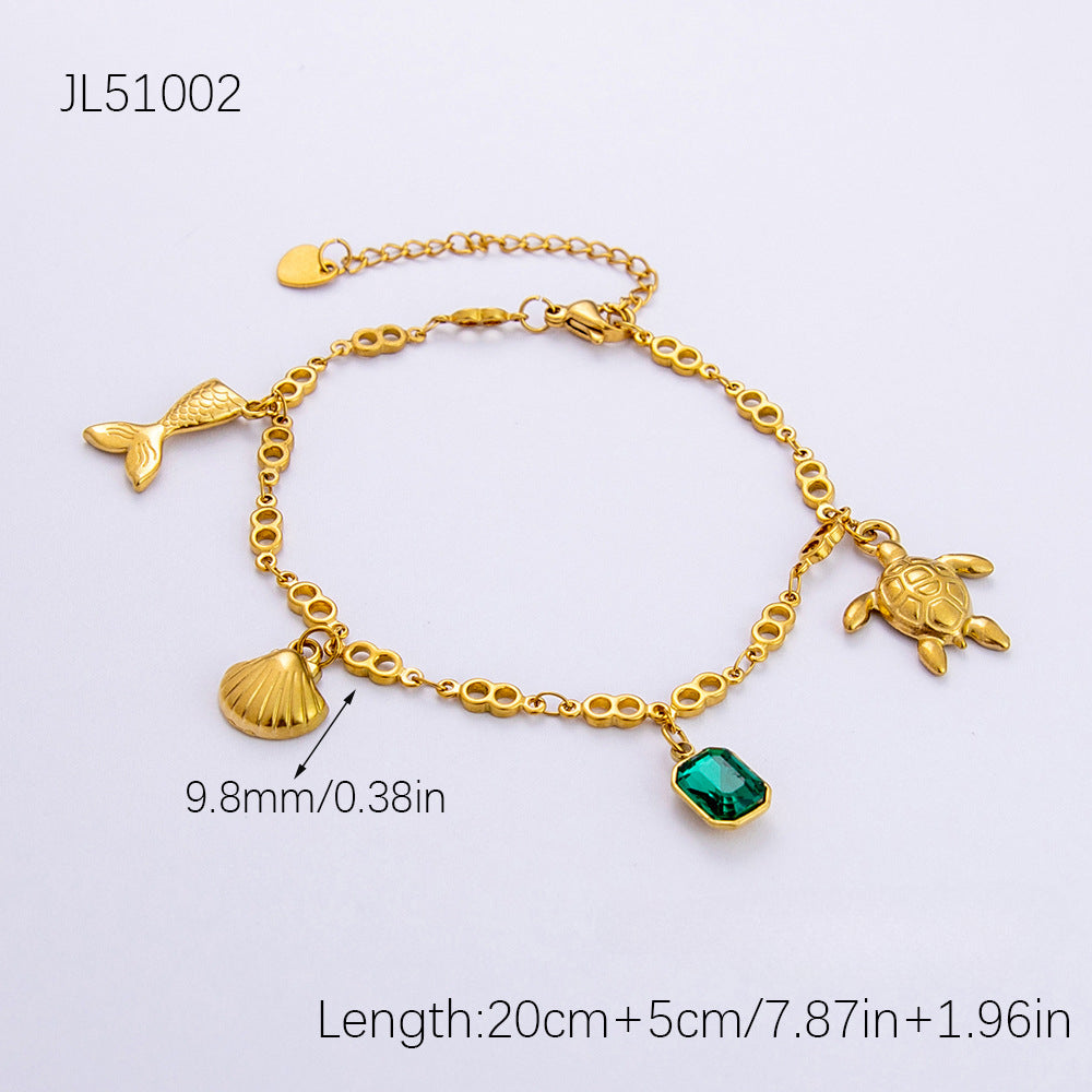 Wholesale Stainless Steel Turtle Shell Pendant 18K Gold Anklets ACC-AS-YuHui002