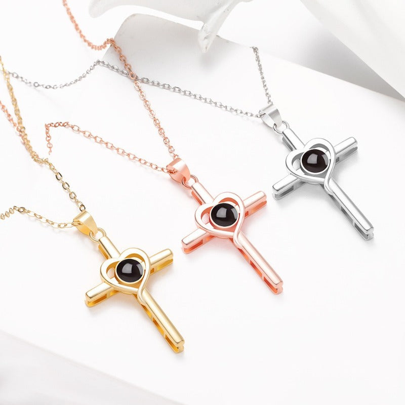 Wholesale 100 Languages I Love You Projection Love Cross Necklace ACC-NE-Shiyu005