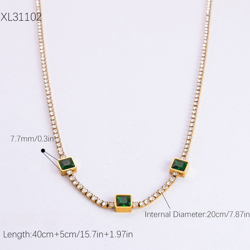 Wholesale Stainless Steel Necklace 18K Gold Plated Square Emerald Rhinestone Zircon Choker Necklaces ACC-NE-YuHui003