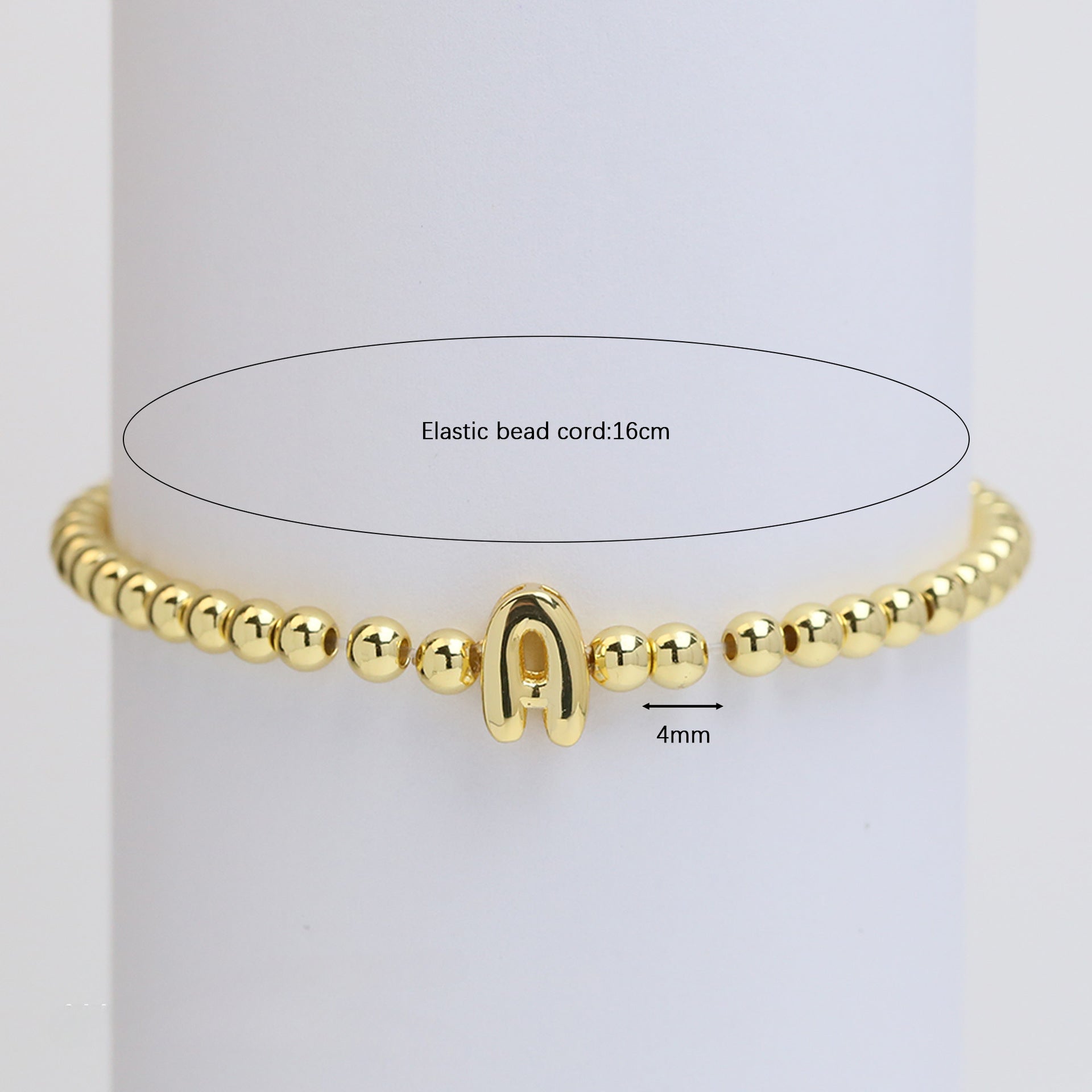 Wholesale 18k Glossy Balloon 26 Letter Copper Beads Elastic Line Beaded Bracelet ACC-BT-BaiYi002