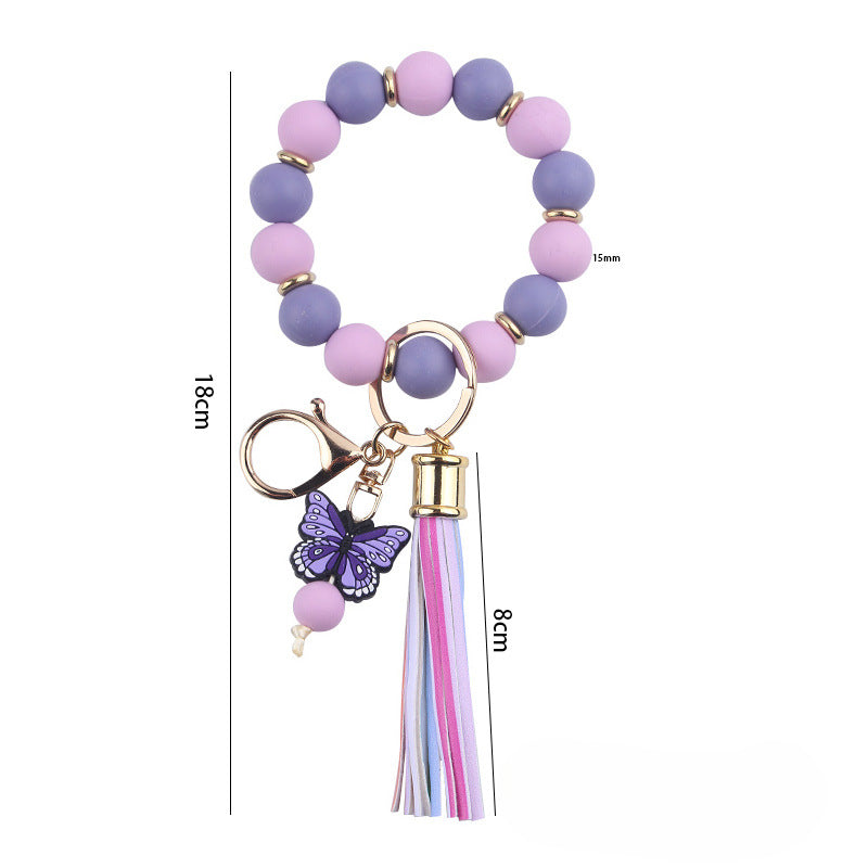 Wholesale Wool Flower Silicone Beaded Keychain Wristlet Keychain ACC-KC-GuangTian052