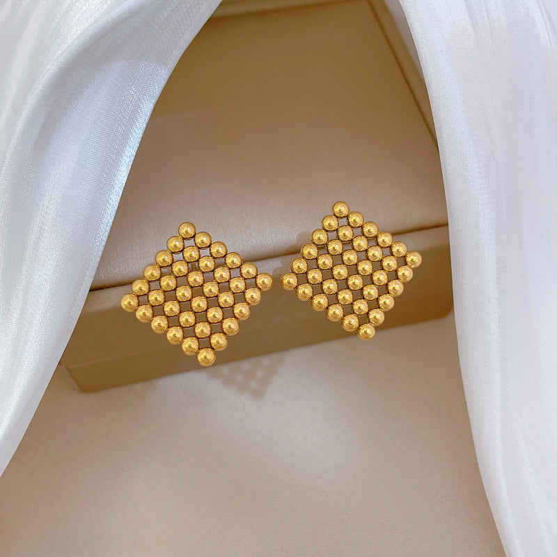 Wholesale Titanium Steel Earrings Square Round Bead Earrings ACC-ES-BaiL002