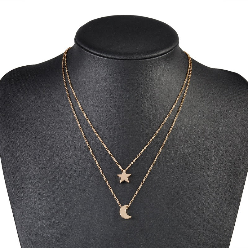 Wholesale Star Moon Pendant Short Simple Double Layer Clavicle Chain ACC-NE-zhiyu009