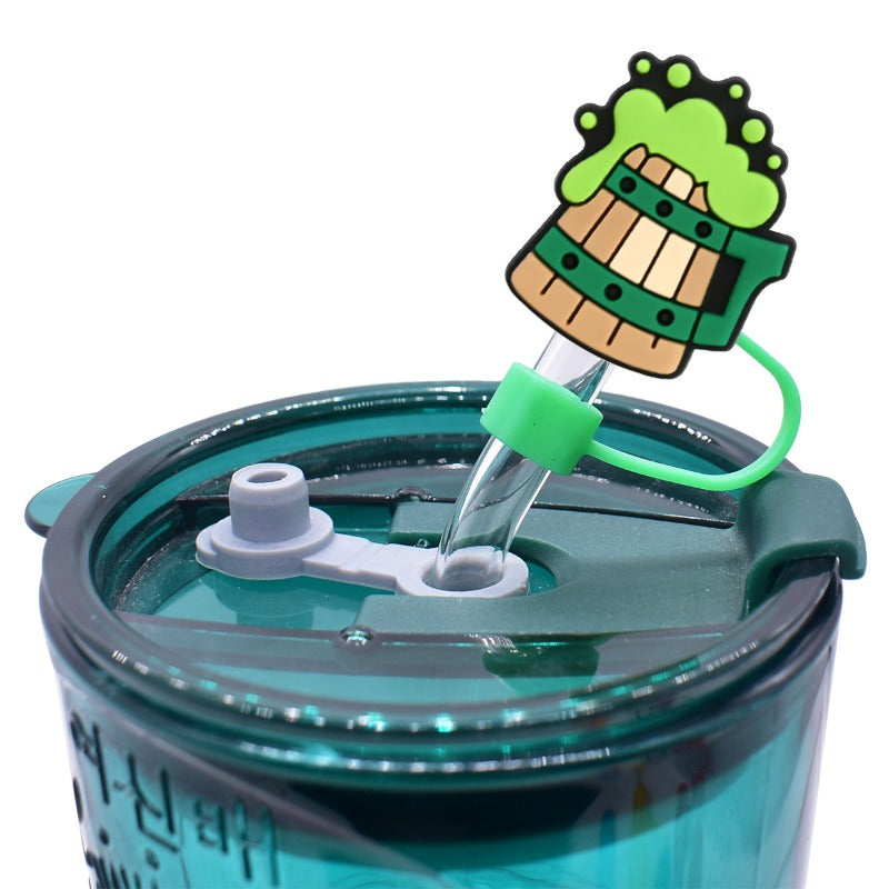 Wholesale Random 100pcs Cartoon Green Series 10mm PVC Soft Straw Tube Cap ACC-SCR-RYY121