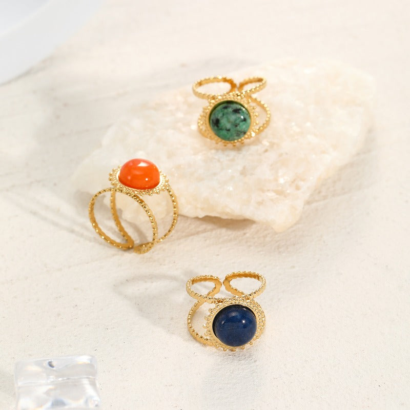 Wholesale Natural Stone Vintage Open Stainless Steel Rings ACC-RS-YunHe003