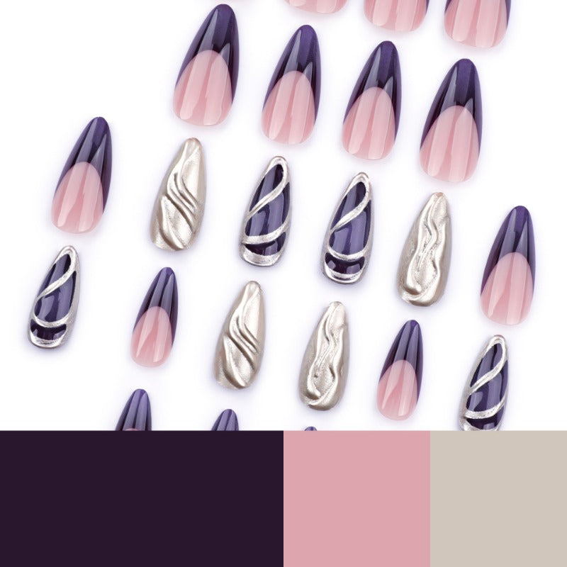 Wholesale 24 Pieces/box Purple Silver Pearlescent Nails Kits Nail Stickers ACC-NS-LeFan233