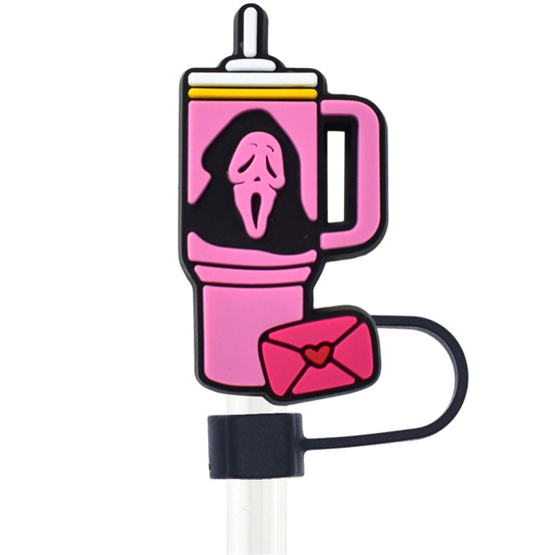 Wholesale Random 100pcs Pink Halloween 10mm PVC Soft Straw Tube Cap ACC-SCR-RYY079