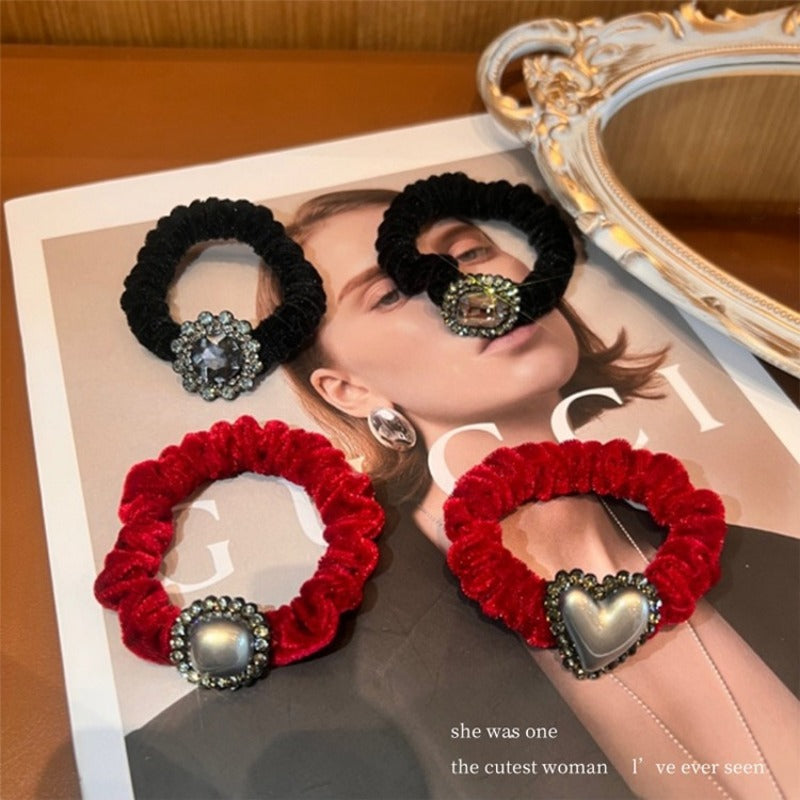 Wholesale Light Luxury Red Velvet Hair Scrunchies ACC-HS-Yint001