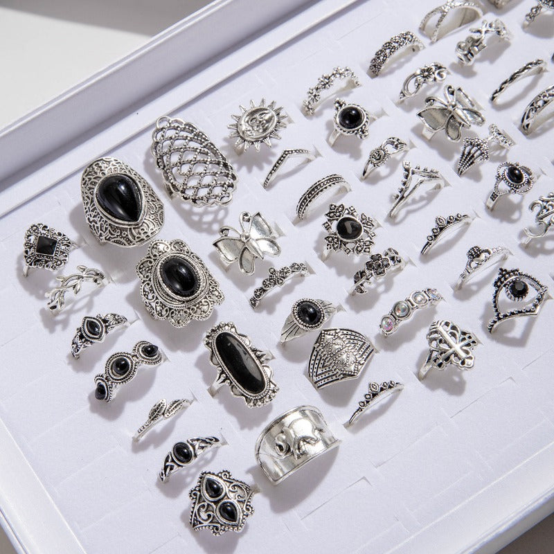 Wholesale Random 50pcs/box Vintage Silver Butterfly Hollow Flower Rings ACC-RS-YongGe011