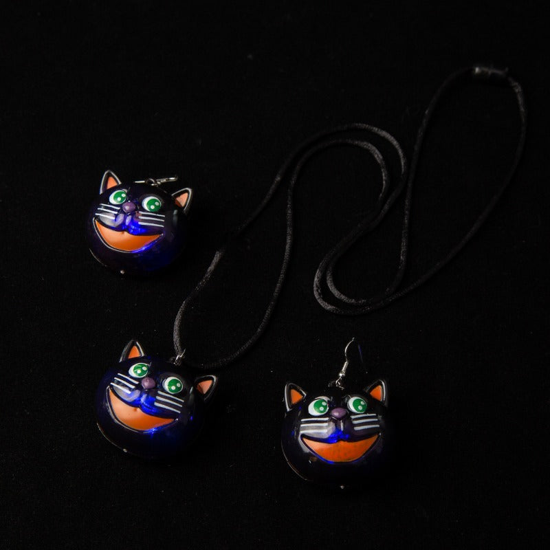 Wholesale Halloween Pumpkin Ghost Cat Glowing Necklaces Earrings  ACC-NE-ChuanSha002