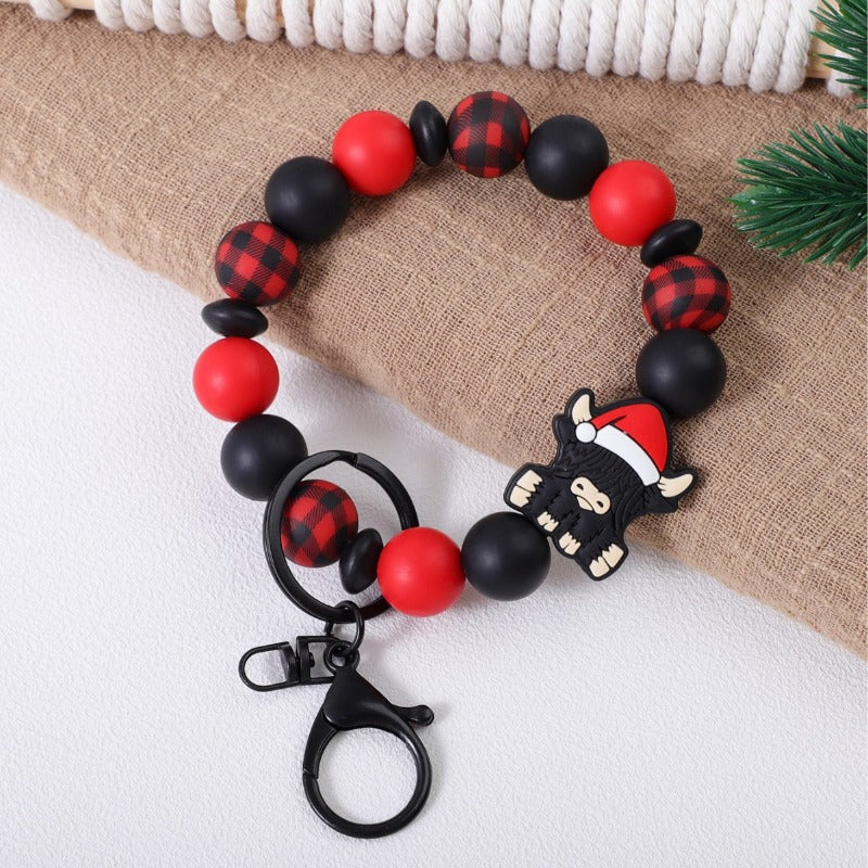 Wholesale Christmas Black Yak Red and Black Plaid Beaded Keychain ACC-KC-JiuYa017