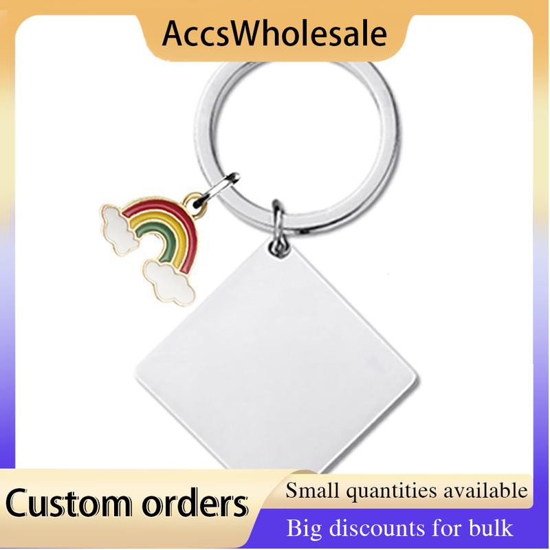 Custom Keychains with Laser Engraved Text or Logo - Multicolor Square Metal Keychains