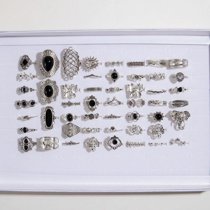 Wholesale Random 50pcs/box Vintage Silver Butterfly Hollow Flower Rings ACC-RS-YongGe011