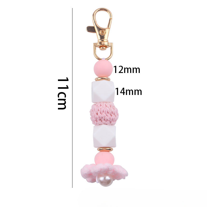 Wholesale Knitted Flower Silicone Beaded Lanyard Keychain ACC-KC-GuangTian065