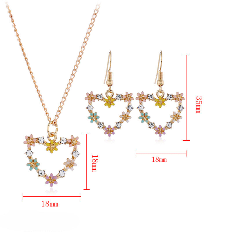 Wholesale Hollow Heart Necklace Set Oil Drop Small Daisy Flower Earrings Necklace ACC-NE-KaiQing011