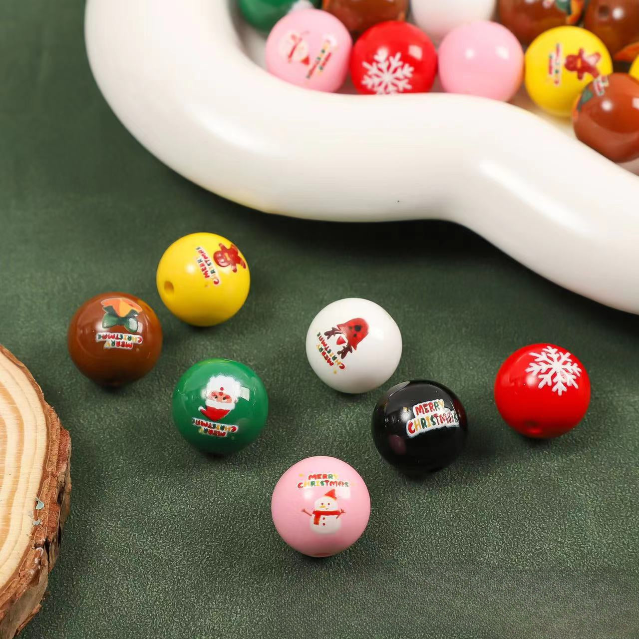 Wholesale 20pcs 16mm Christmas Color Printed Acrylic Round Beads DIY Bead Accessories ACC-BDS-ZhiXiang003
