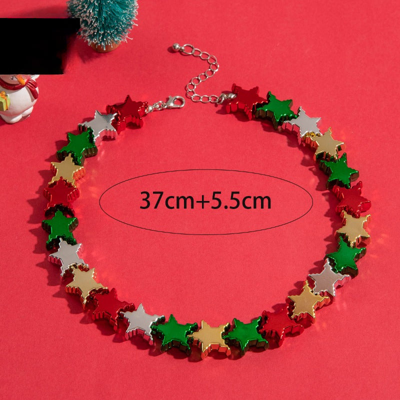 Wholesale Colorful Pumpkin Knotted Beaded Five-Pointed Star Christmas Necklace ACC-NE-YongGe013