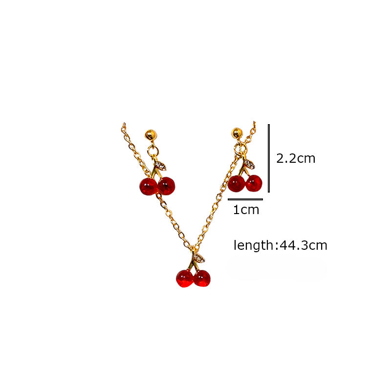 Wholesale Garnet Cherry Earrings Necklace Set  ACC-NE-MDD004