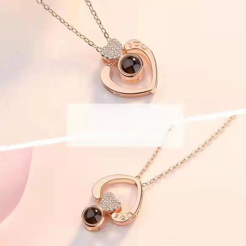 Wholesale 100 Languages Projection Double Heart Necklace ACC-NE-Shiyu003