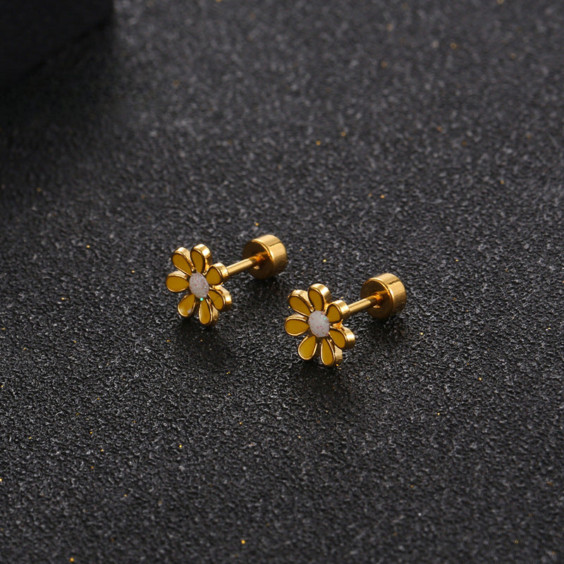Wholesale Titanium Steel Three-Dimensional Petal Earrings ACC-ES-Yixin012