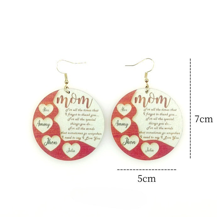 Wholesale Mother's Day Wood Earrings Love MOM Earrings ACC-ES-Yinx005