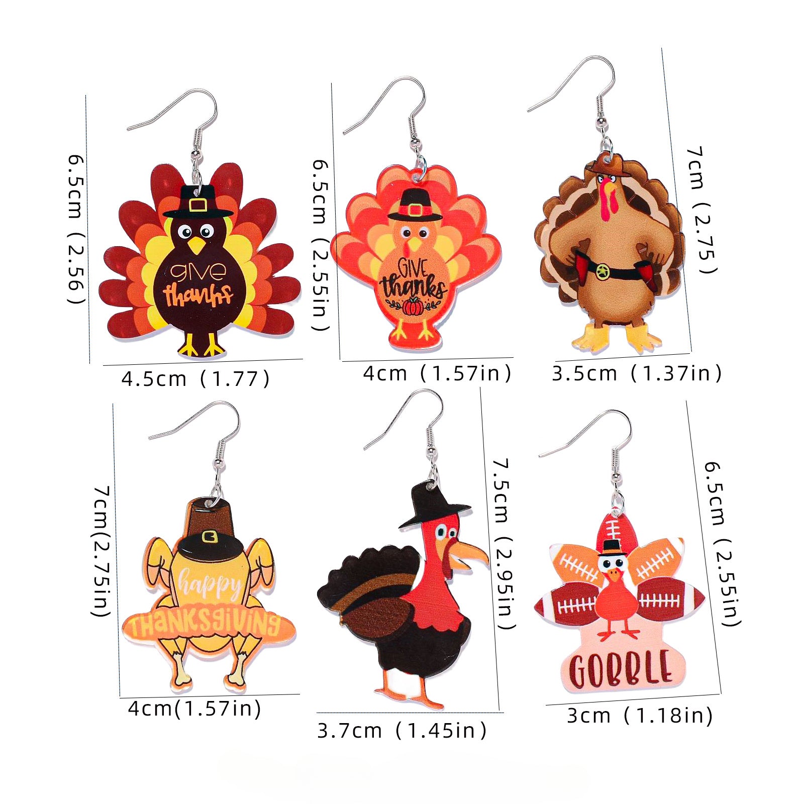 Wholesale Thanksgiving Cartoon Turkey Acrylic Earrings ACC-ES-Xunt004