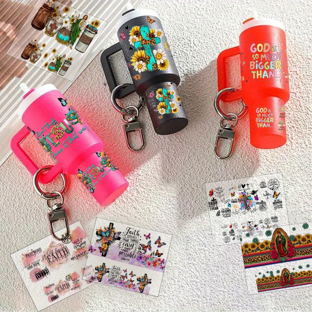 11pcs/22pcs UV DTF Wraps Religious Inspirational Bible Phrases Rub on Transfer Stickers for Mini Tumbler Cup Keychains Accessories DIY Gift Cup Sticker Gift