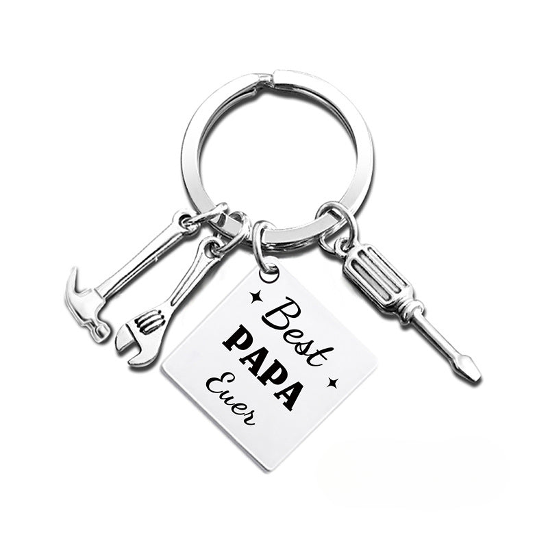 Wholesale Father's Day Hammer Wrench Square Hanging Tag Festival Gift Metal Keychain ACC-KC-Ganggu014