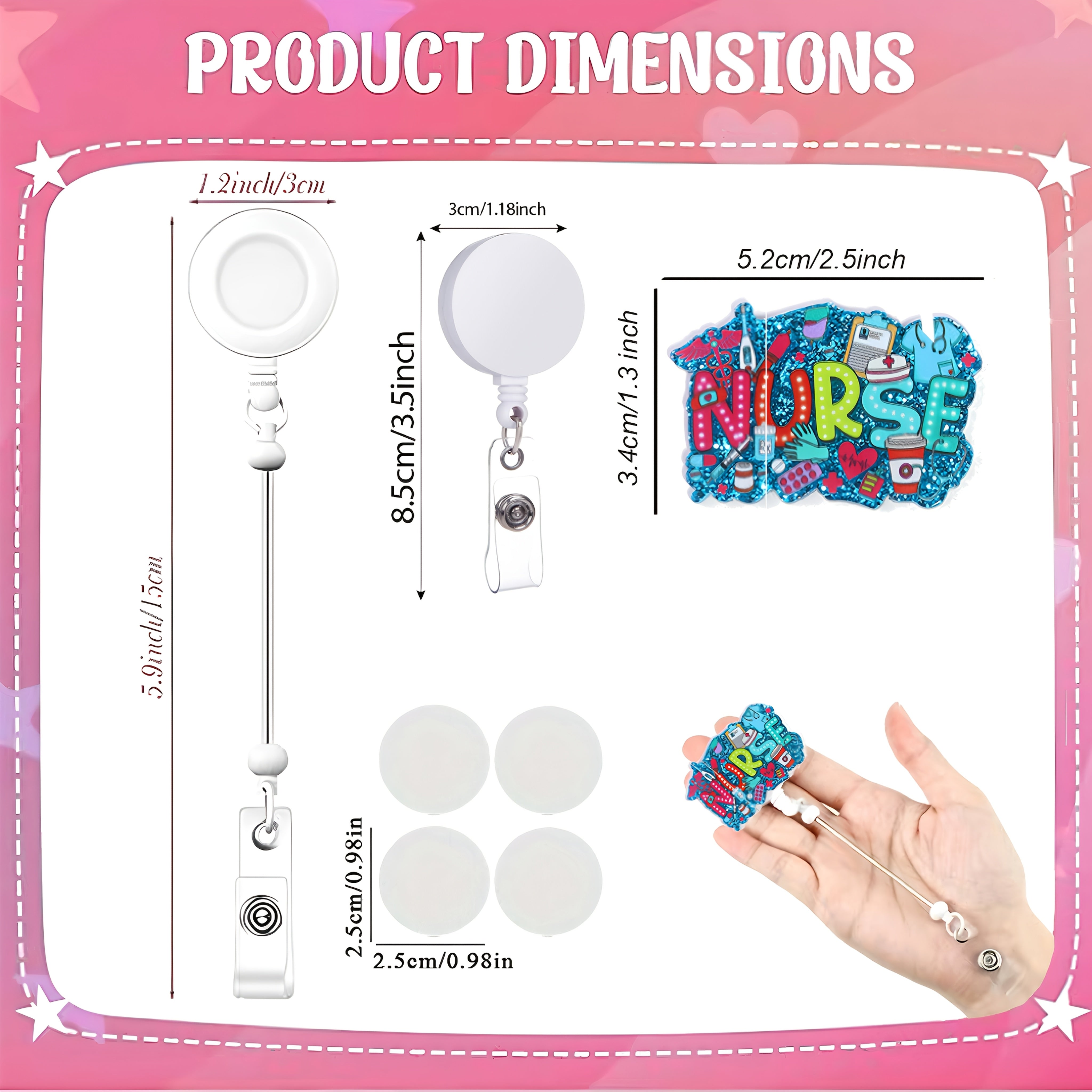 Wholesale 32pcs Nurse Style Acrylic Flatback DIY Beadable Badge Reels Retractable Keychain kits DIY Beaded Gift for Friends Nurses, Offices as Gifts