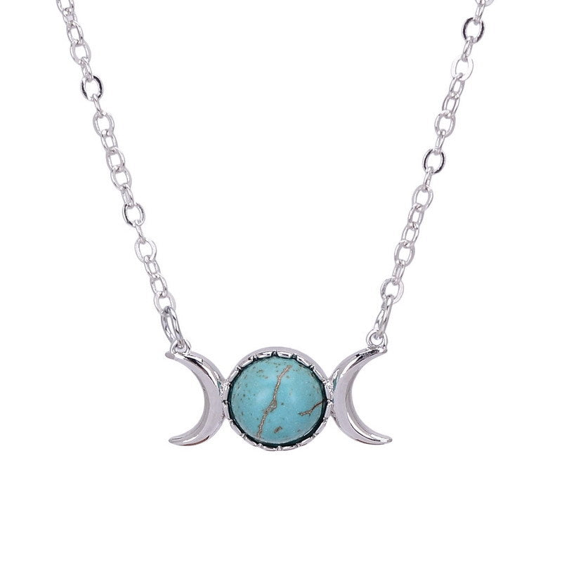Wholesale Moon Design Turquoise Pendant 18K Gold Plated Stainless Steel Necklace Fashion Accessory for Women Boutique Resale
