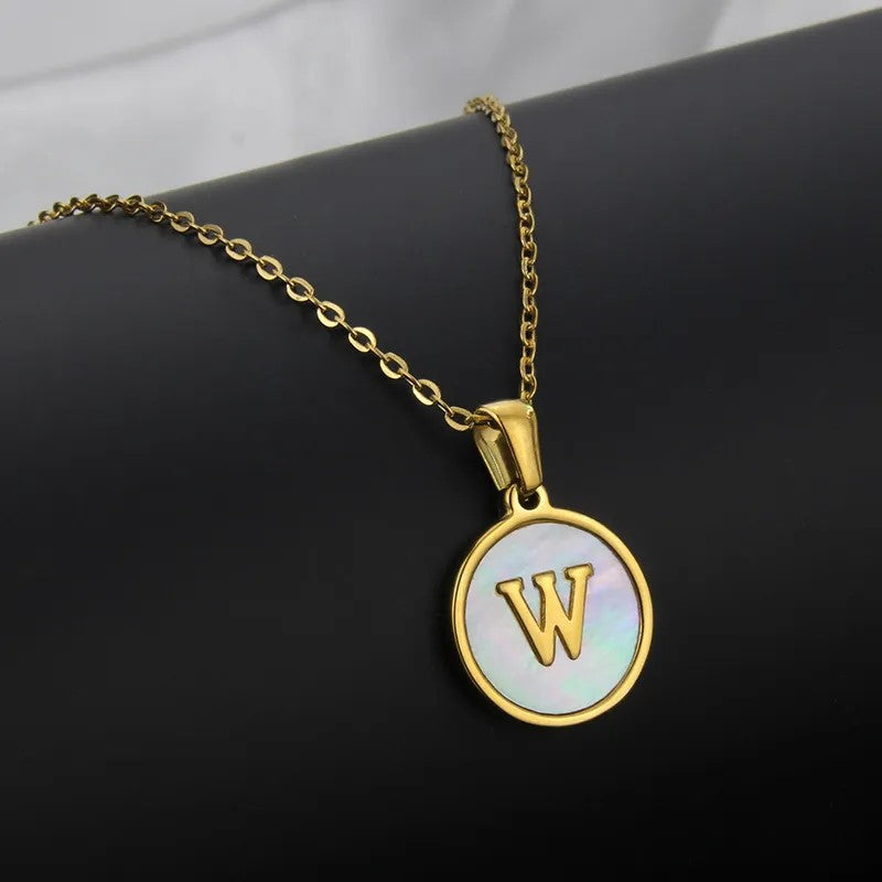 Wholesale Titanium Steel Necklace Round Shell Letter Necklace ACC-NE-BaiTian005