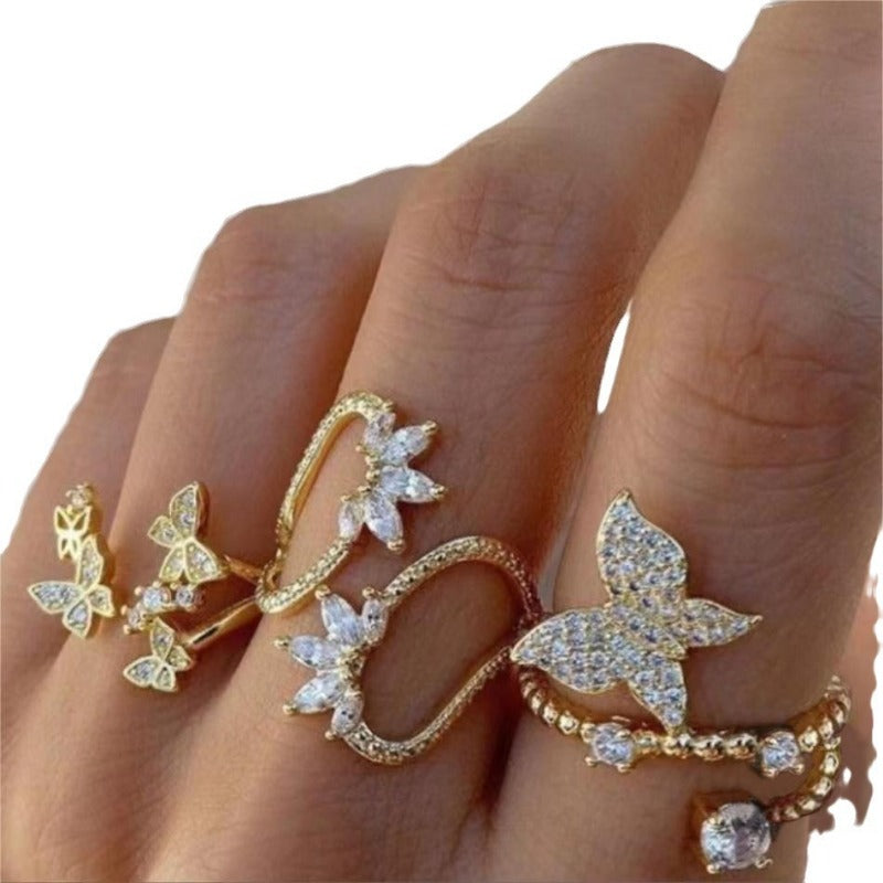 Wholesale Light Luxury Diamond Butterfly Heart Ring Set ACC-RS-YongGe010