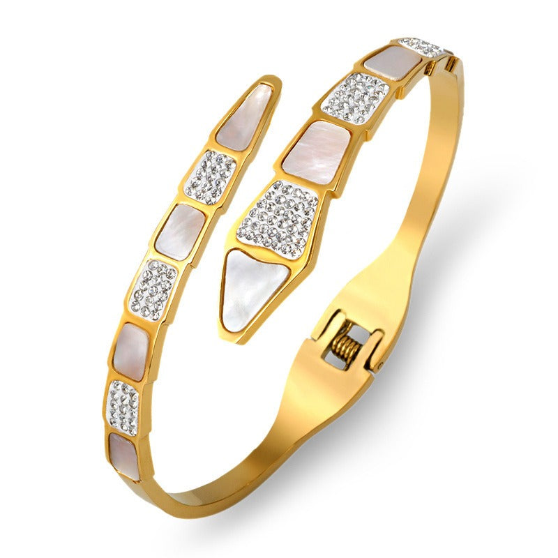 Wholesale Shell Snake Bone Openable Titanium Steel Bracelet ACC-BT-NaBao001
