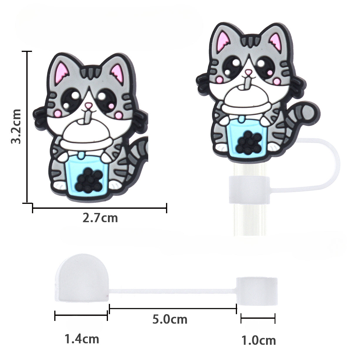Wholesale Random 100pcs Cartoon Animal Milk Tea Cup 10mm PVC Soft Straw Tube Cap ACC-SCR-RYY084