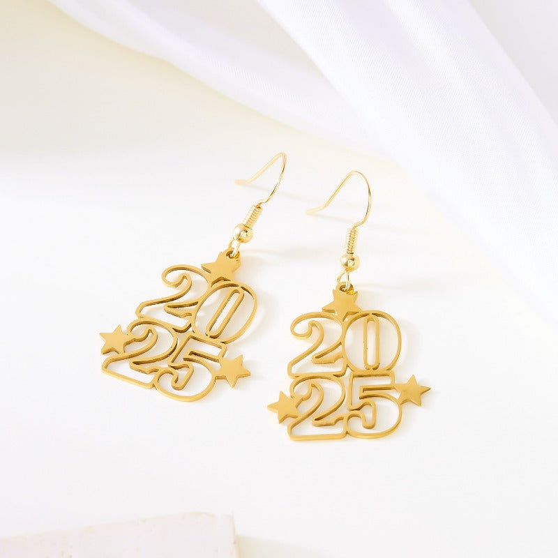 Wholesale Geometric Stainless Steel Versatile Love Digital New Year Earrings ACC-ES-YingHao009