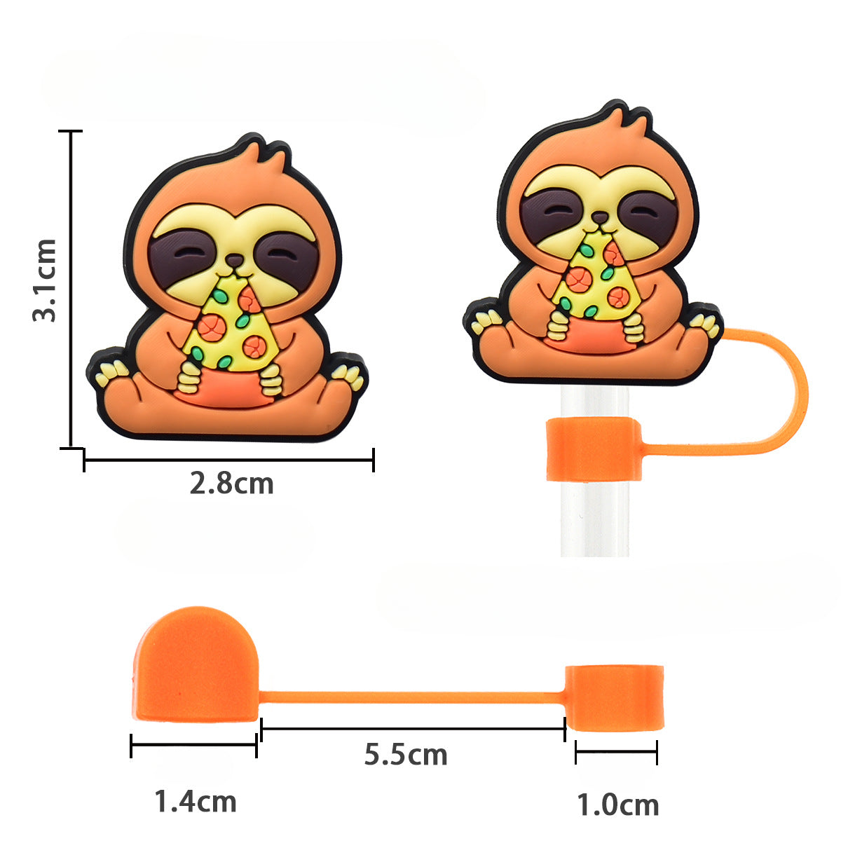 Wholesale Random 100pcs Cartoon Sloth Straw Tube Cap 10mm Soft Glue Straw Decoration Straw Cover ACC-SCR-RYY047