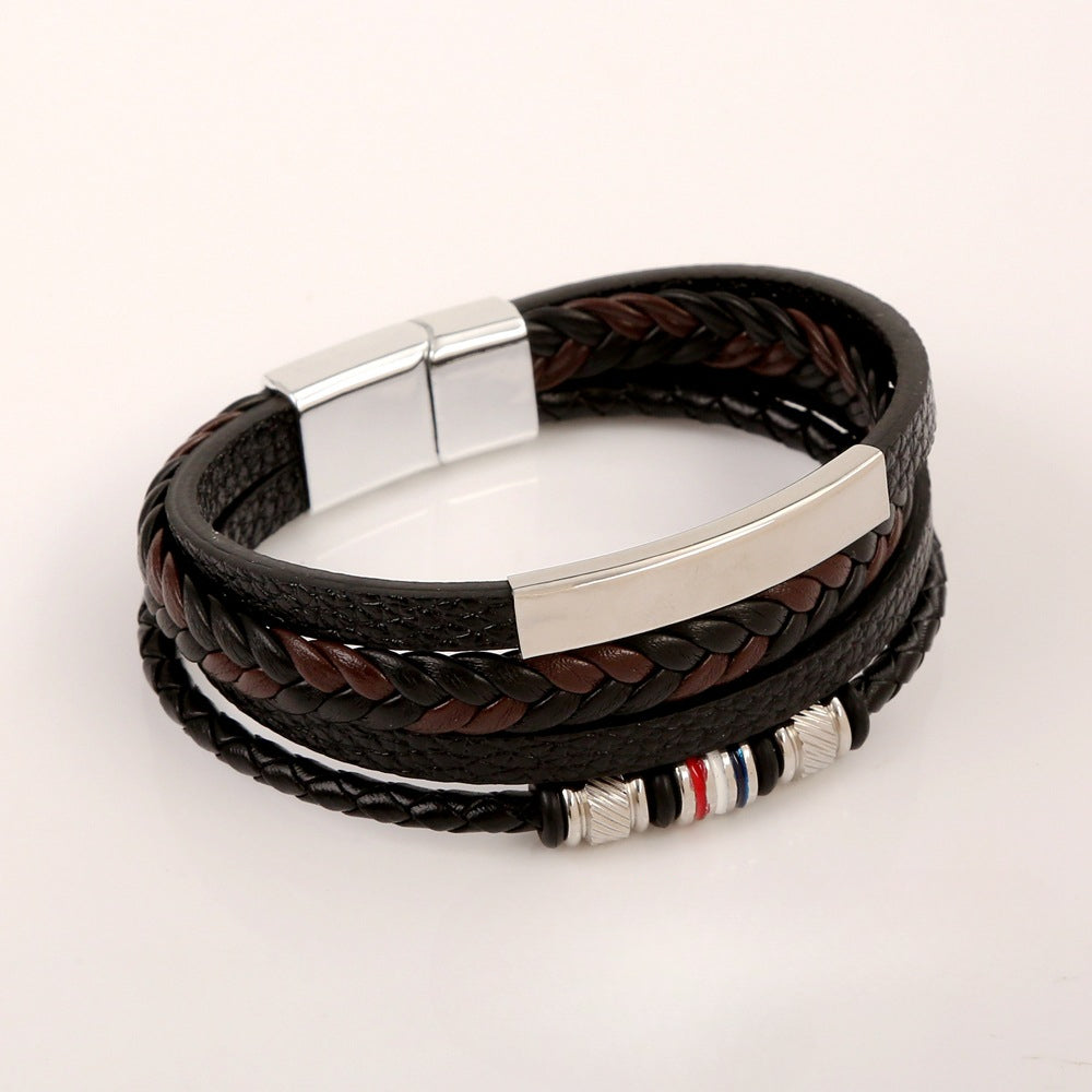 Wholesale Men's Bracelet Leather Hand Braided Alloy Bracelet ACC-BT-Hongx012