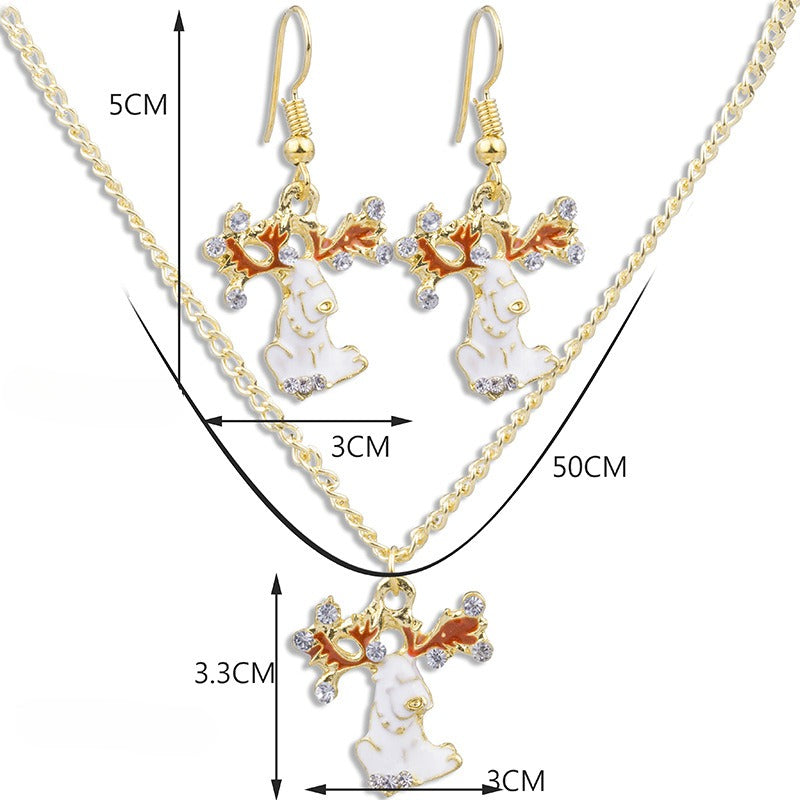 Wholesale Christmas Elk Diamond Earrings Necklace Set ACC-NE-LvXin001