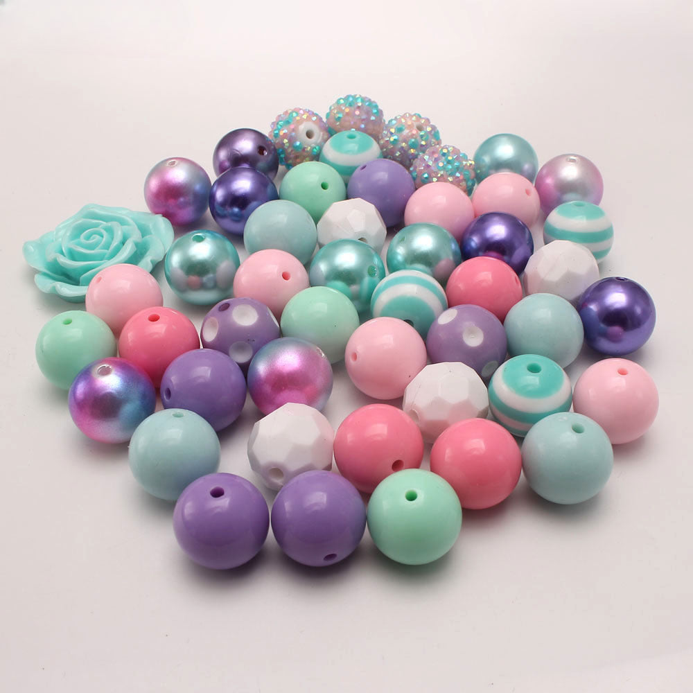 Wholesale 48pcs/pack Mixed Color 20MM Mint Green Flower Acrylic Bubblegum Beads ACC-BDS-NiJia048