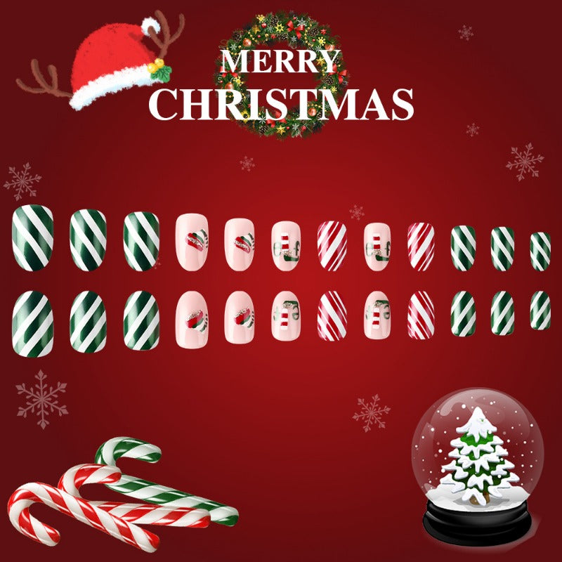 Wholesale 24 Pieces/box Christmas Red and Green Stripes Nails Kits Nail Stickers ACC-NS-MiKe010