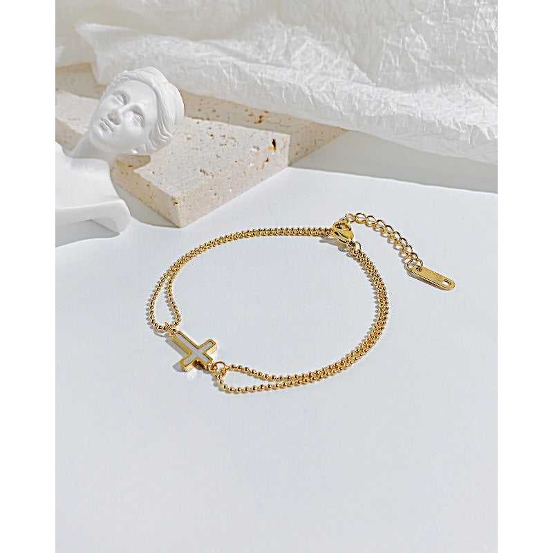 Wholesale Double Layer Beads Cross Stainless Steel Bracelets ACC-BT-OPK001