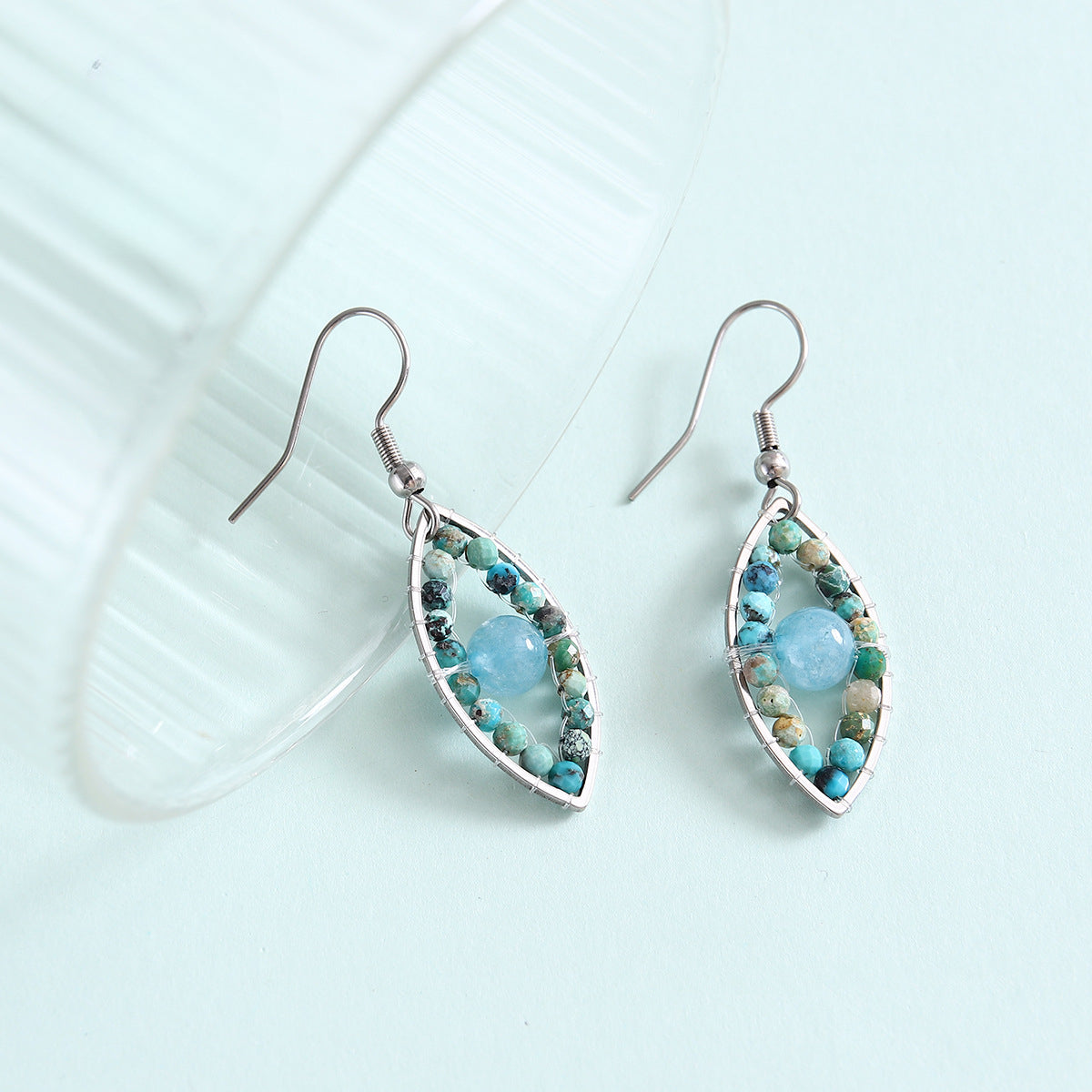 Wholesale Natural Stone Lycopodium Beads Devil's Eye Stainless Steel Earrings ACC-ES-MoAo001